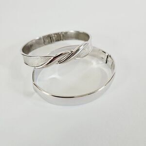 Vintage Monet Signed Set of 2 Silver Tone Hinged Clamper Style Bangle Bracelets